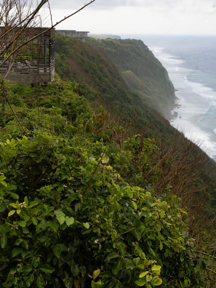 Panoramic view of Uluwatu’s lush cliffs and the Indian Ocean, with a private villa perched on the edge.